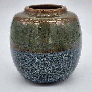 Drip Glazed Pottery Vase Green Blue Brown